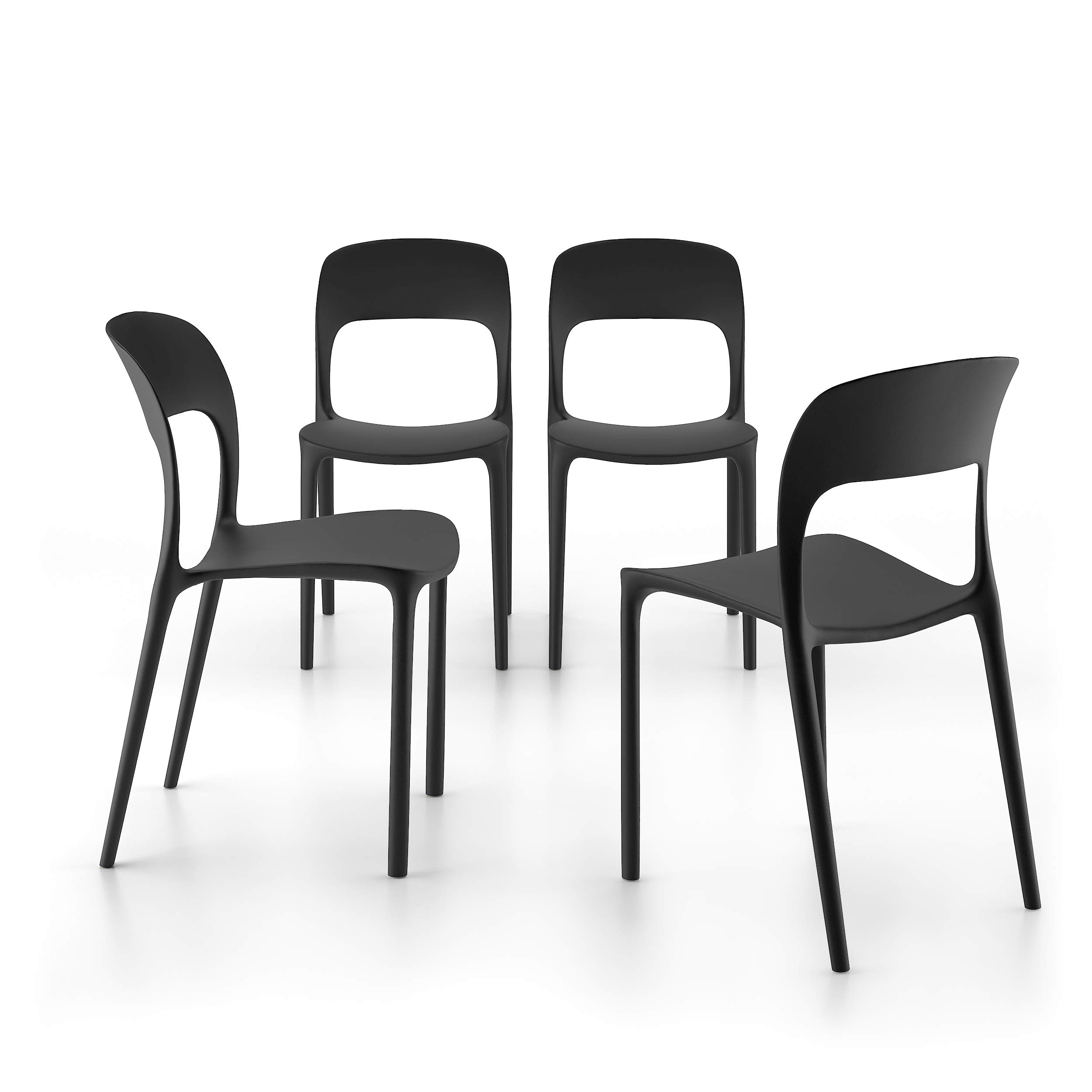 MOBILI FIVER, Sillas Amanda, Set de 4, en Negro, Polipropileno, Silla por Cocina, Jardín, Salon
