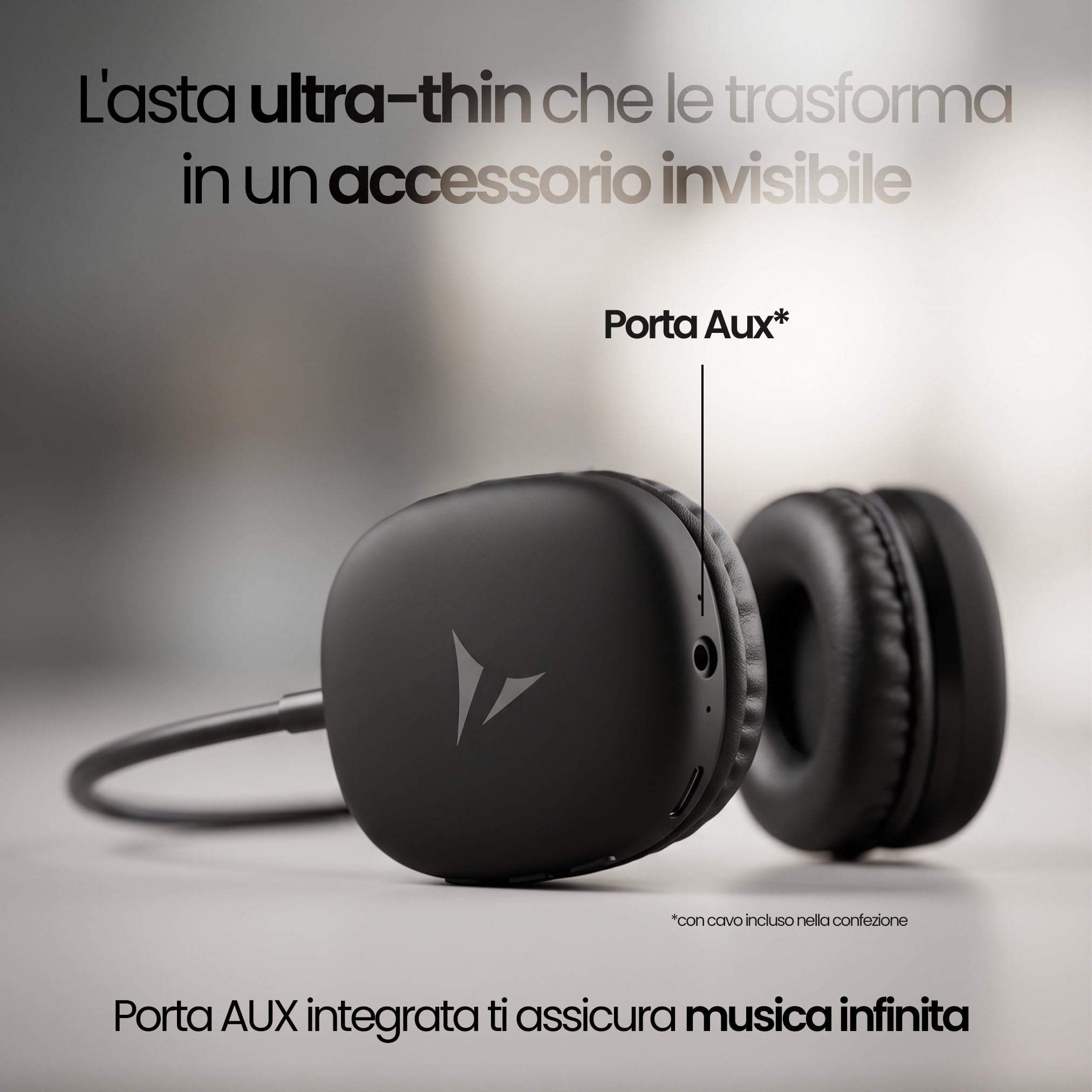 TECHMADE Mini Cuffie Wireless Bluetooth 5.4 Compatte con Jack 3.5 mm Audio Stereo USB-C NERO