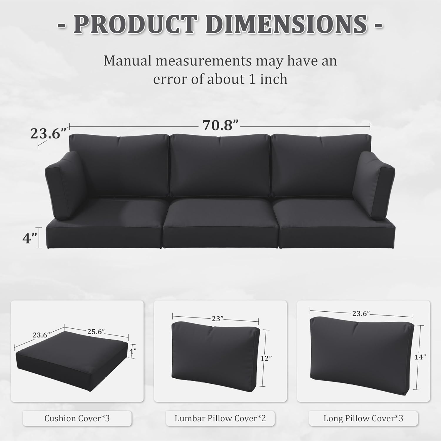 8 Pcs Outdoor Patio Cushion Covers, Replaceable Waterproof Furniture Covers, Outdoor Non-Slip Covers with Zippers, Covers Only, Grey