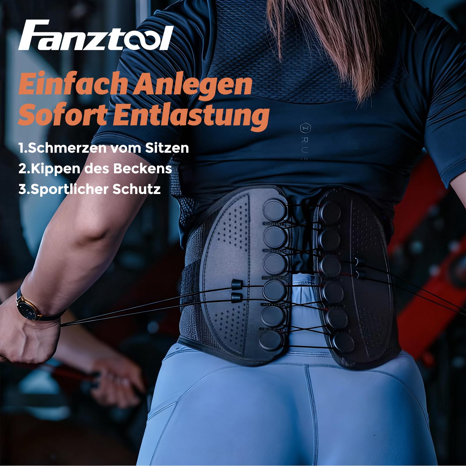 FANZTOOL Rückenstützgürtel mit Bidirektionalem Riemensystem, Atmungsaktive Lendenwirbelstütze, ergonomisch geformt, unisex, flexibel tragbar,für Rückenschmerzen, Ischias, Bandscheibenvorfall, Skoliose