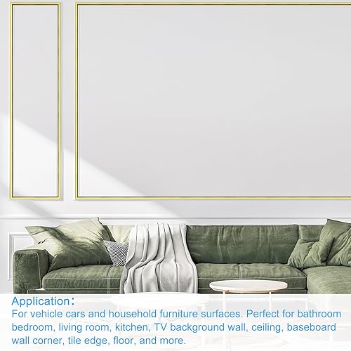 Miniatura 7 de uxcell Moldura flexible autoadhesiva, 33 pies x 0.31 pulgadas, marco de espejo metálico para despegar y pegar, moldura de metal de PVC para pared,