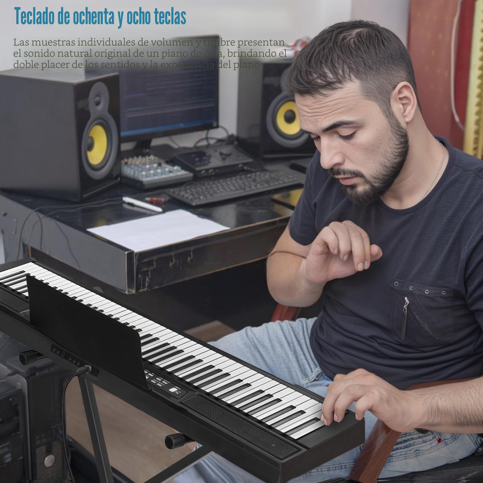 Teclado de piano eléctrico de 88 teclas - Piano eléctrico con teclas semi-pesadas de tamaño completo, pedal de sustain, alimentación, soporte, funda de transporte y auriculares - Perfecto