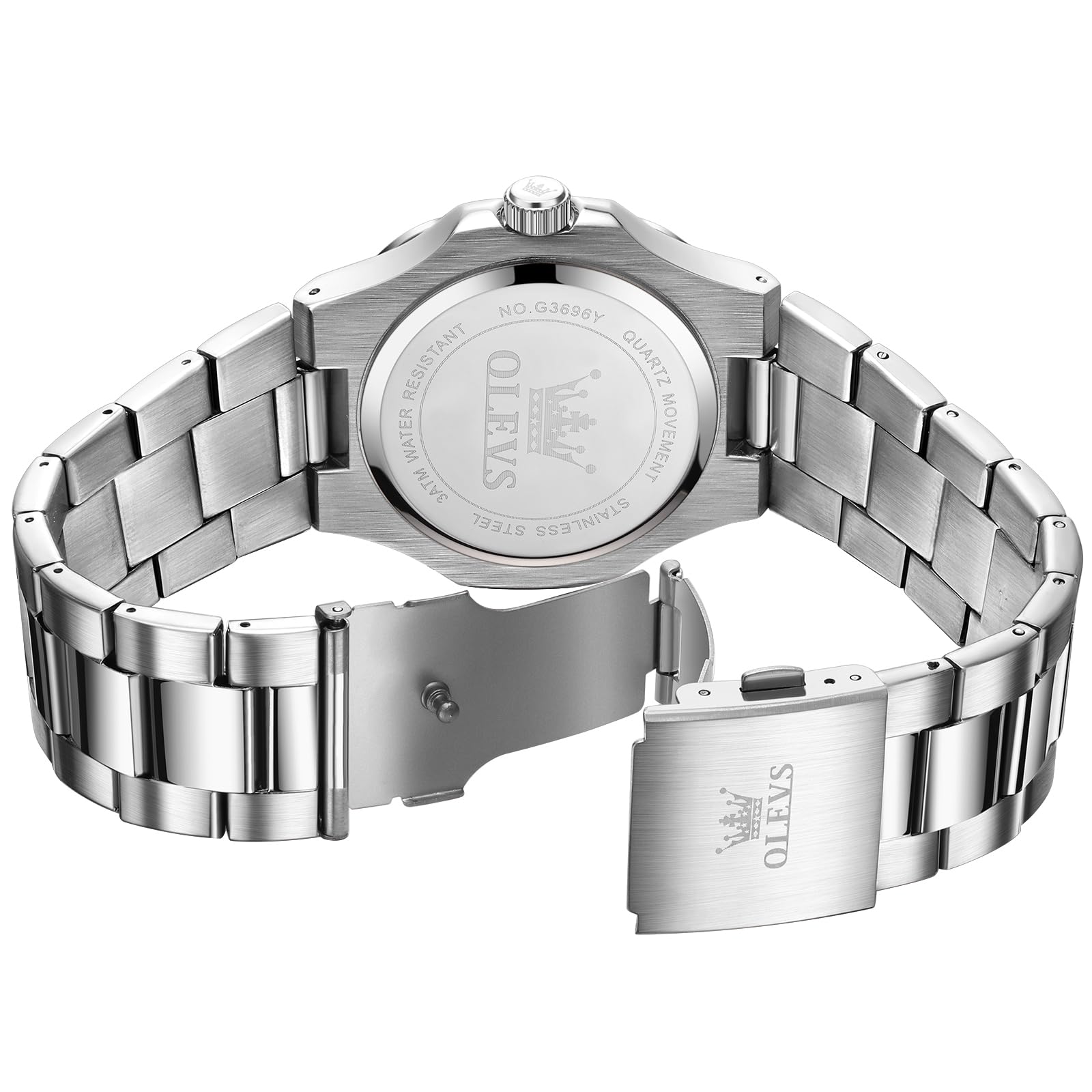 OLEVS Uhren Herren, Groß Wählscheibe Analoger Quarz Herrenuhr, Geschäft Edelstahl Band Wasserdicht Leuchtend Herrenarmbanduhr, Großes Handgelenk Herrenuhr mit Datum