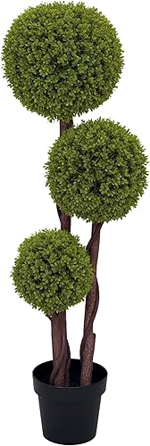 Miniatura 10 de HOMCOM Planta artificial para decoración del hogar, interior y exterior, plantas artificiales en maceta, árbol topiario de 3 bolas de boj para