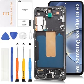 OLED Galaxy S23 Plus Fingerprint Support LCD Screen Replacement for Samsung Galaxy S23+ S23 Plus SM-S916 LCD Display Touch Digitizer Assembly + Phantom Black Frame Galaxy S23+