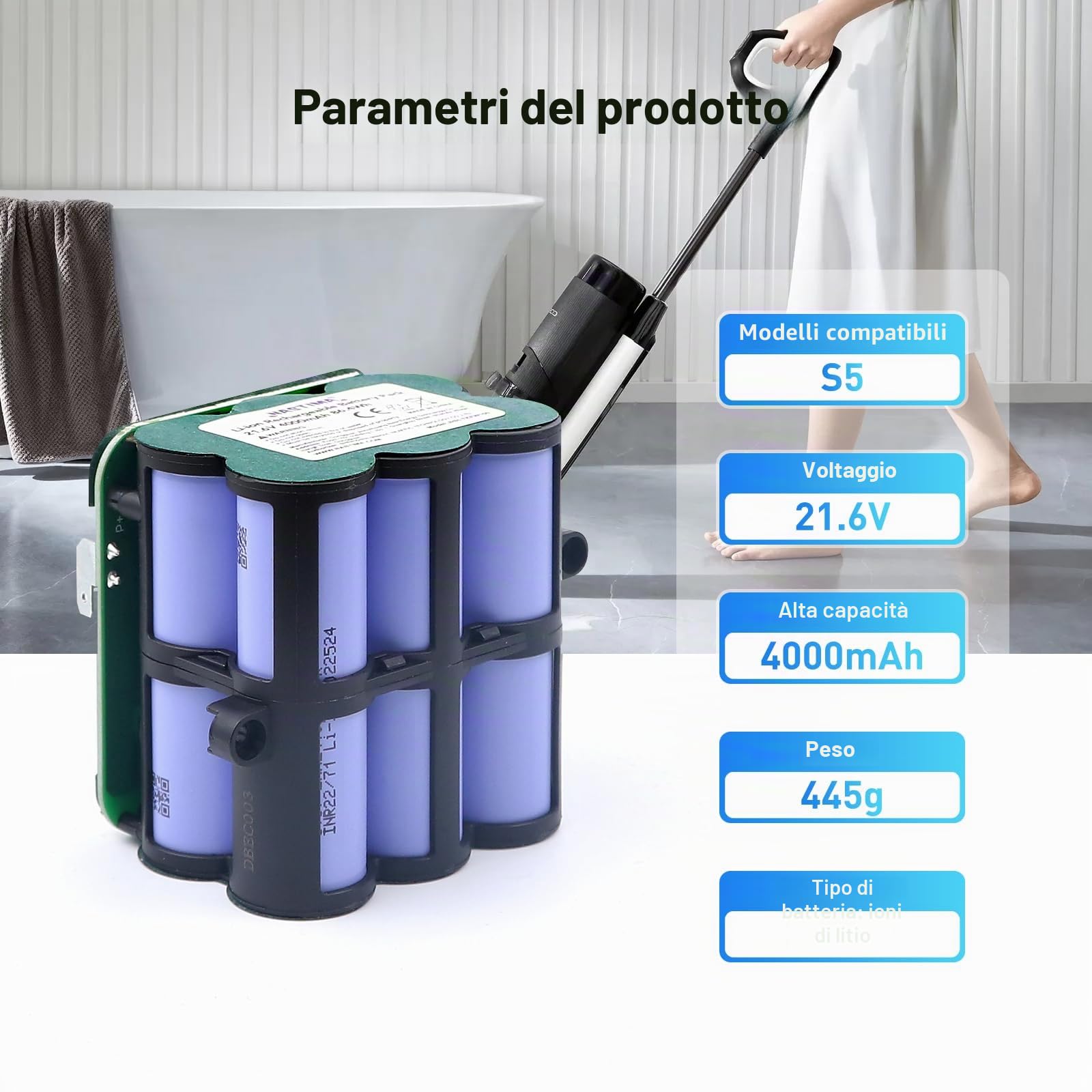 NASTIMA Batteria 21,6V 4000mAh Li-ion Batteria di Ricambio per Tineco Floor One S5 Pro 2, S5 Smart, S5 Steam Aspirapolvere