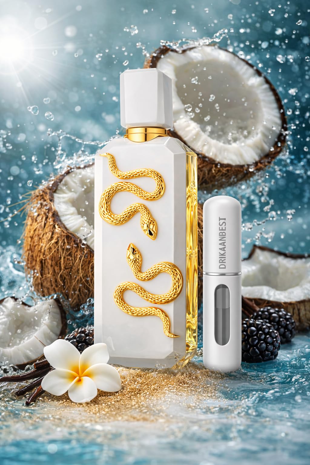 VENENO BIANCO Perfume Unisex 100ml – Fragancia Cremosa con Coco, Vainilla y Flores Blancas – Aroma Suave, Elegante y Duradero + Atomizador Drikanbest de Regalo