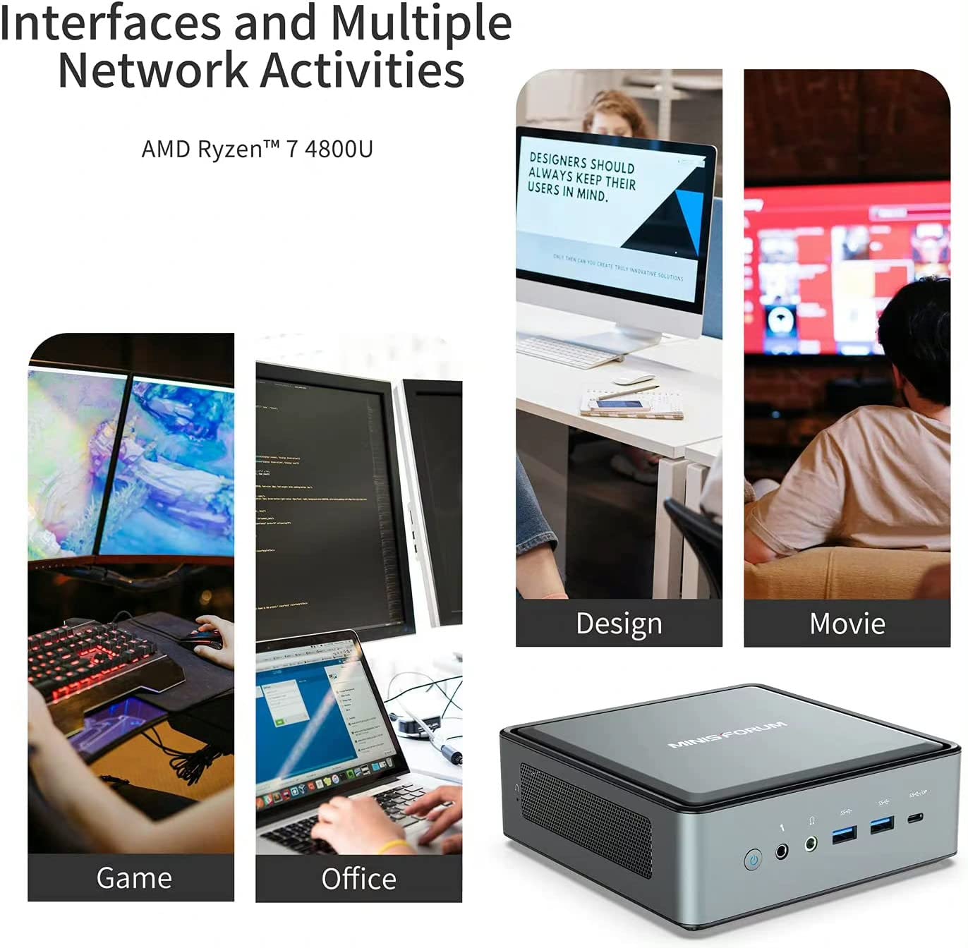 MINIS FORUM Mini-PC HM80 AMD Ryzen 7 4800U 8 Kerne 16 Threads 32 