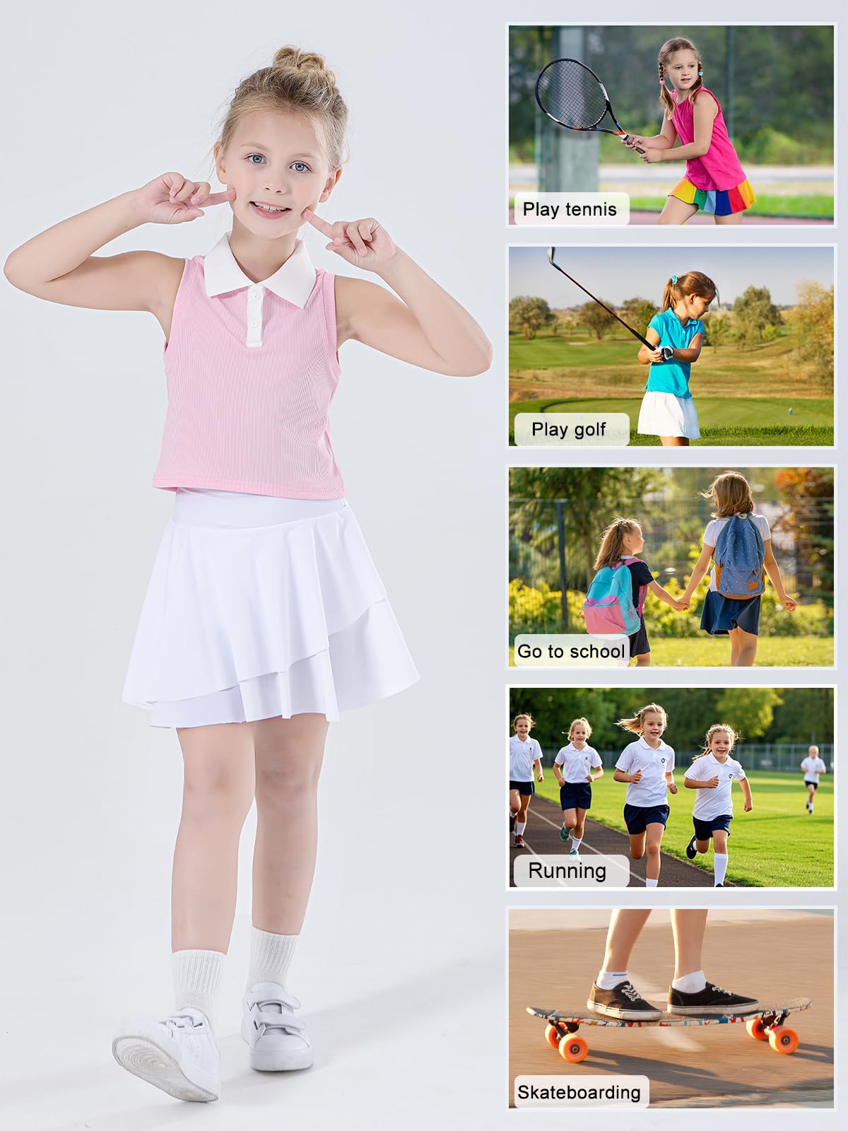 Bezioner Top Sportivo Bambina Polo T-Shirt da Bambina Maglietta Tennis Golf Ragazze Senza Maniche Camicia Bambine