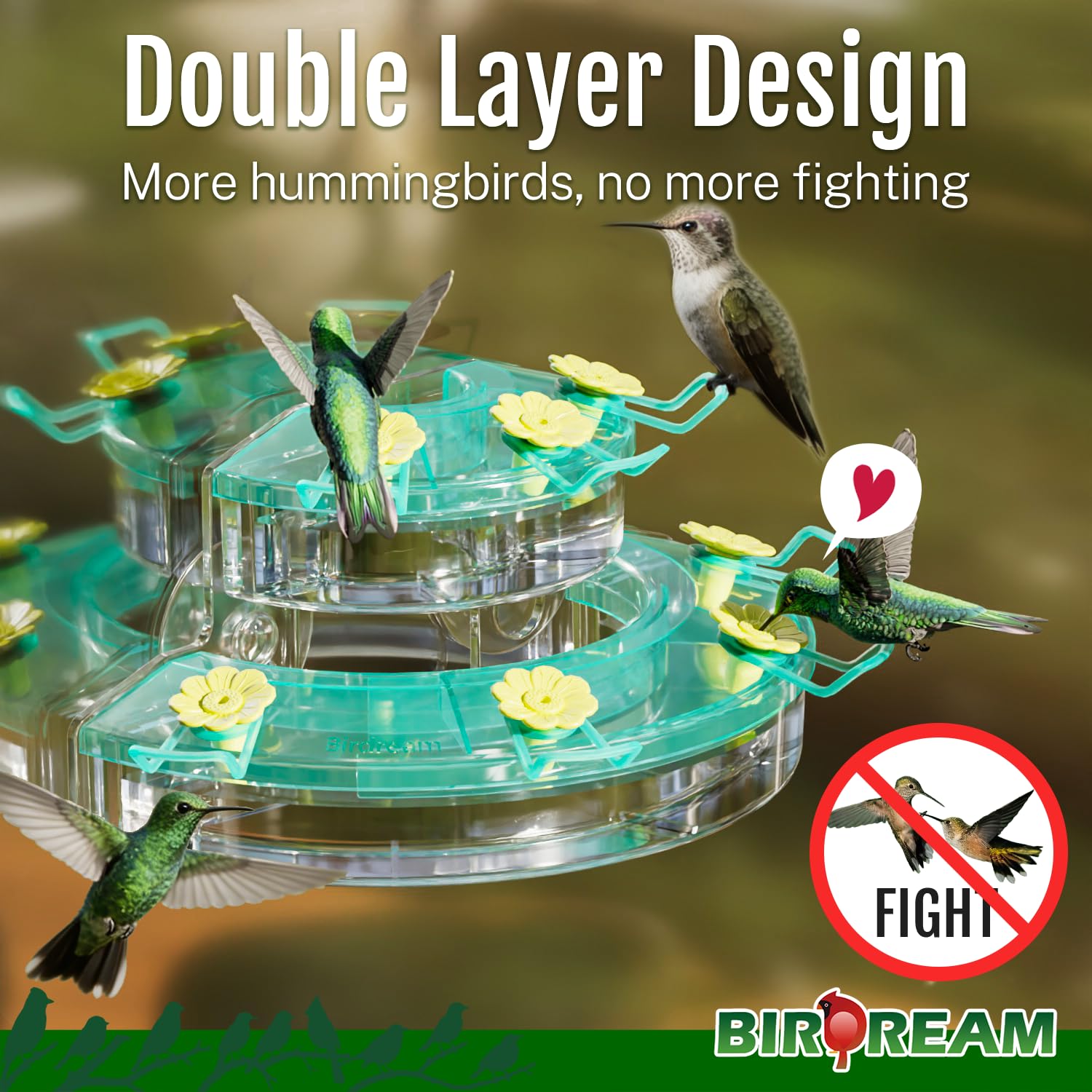 Birdream Comederos de colibríes de ventana para exteriores, con ventosas fuertes y 7 puertos de alimentación, fácil de usar y mantener, regalo para los amantes de los pájaros, comedero de plástico