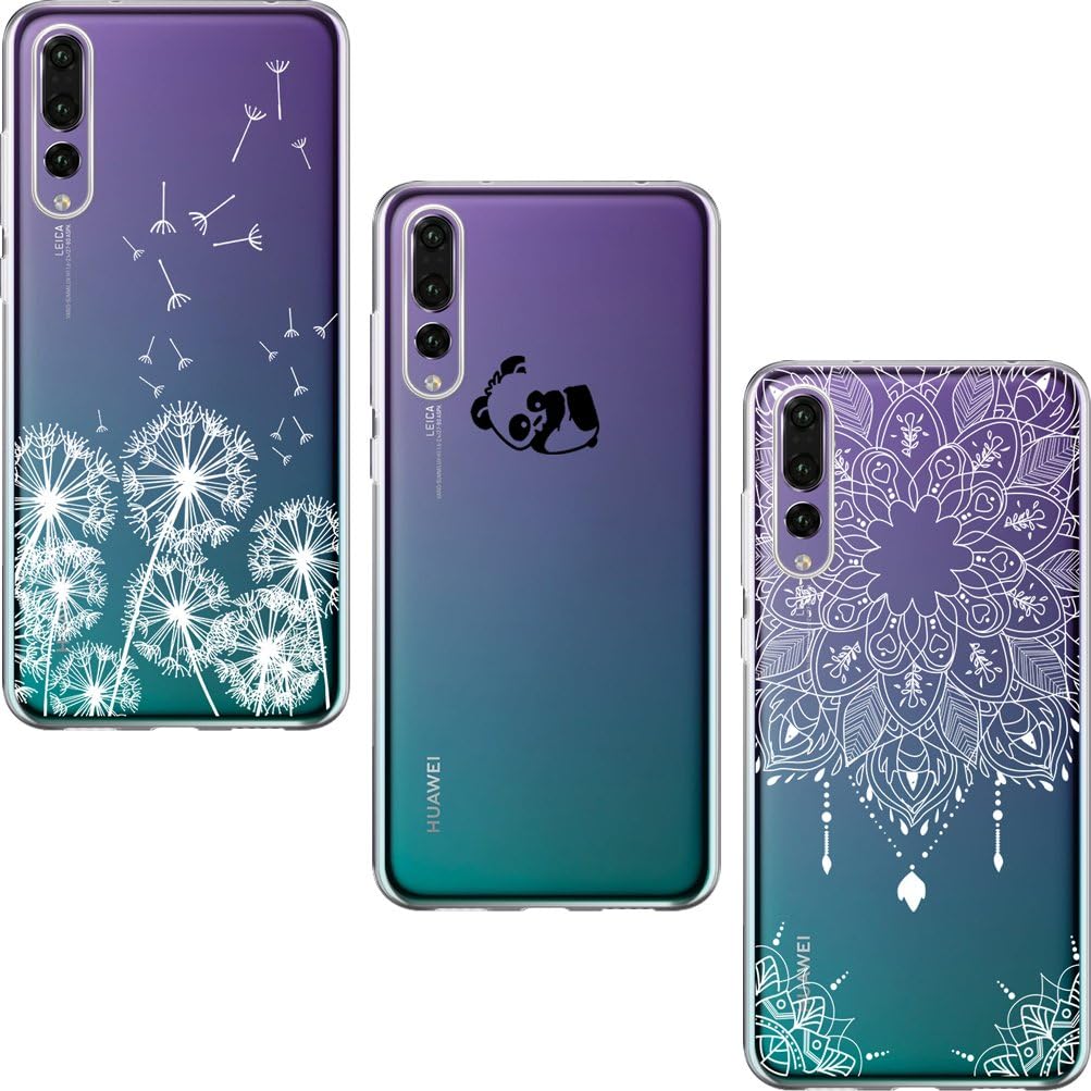 [3 Pack] Huawei P20 Pro Case, Ultra Thin Soft Gel TPU Silicone Case Cover with Cute Cartoon for Huawei P20 Pro - Dandelion & Panda & Mandala