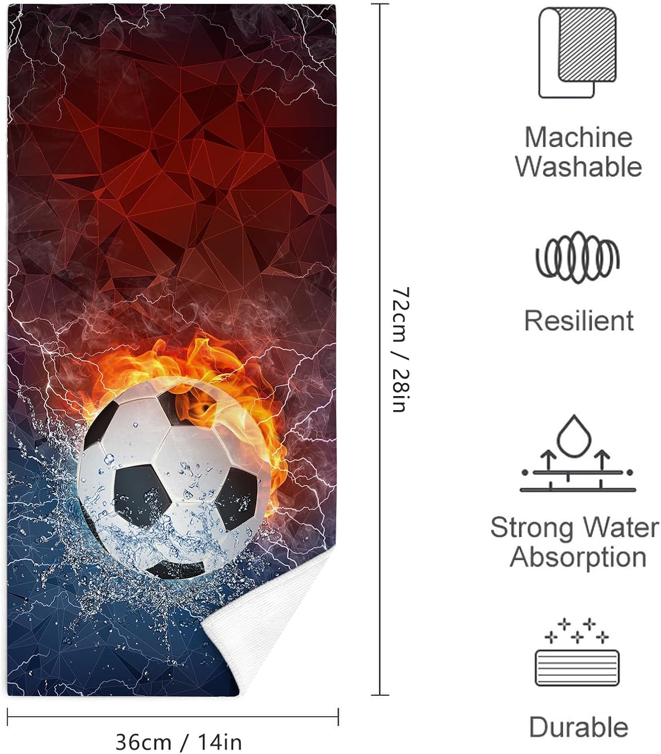 Soccer Decorative Hand Towels for Bathroom,Soccer Ball Bath Hand Towels for Bathroom Party Decor, Gifts for Soccer Lovers,Soccer Gifts for Boys,Soccer Themed Decor for Bathroom 14x28 Inch image 2