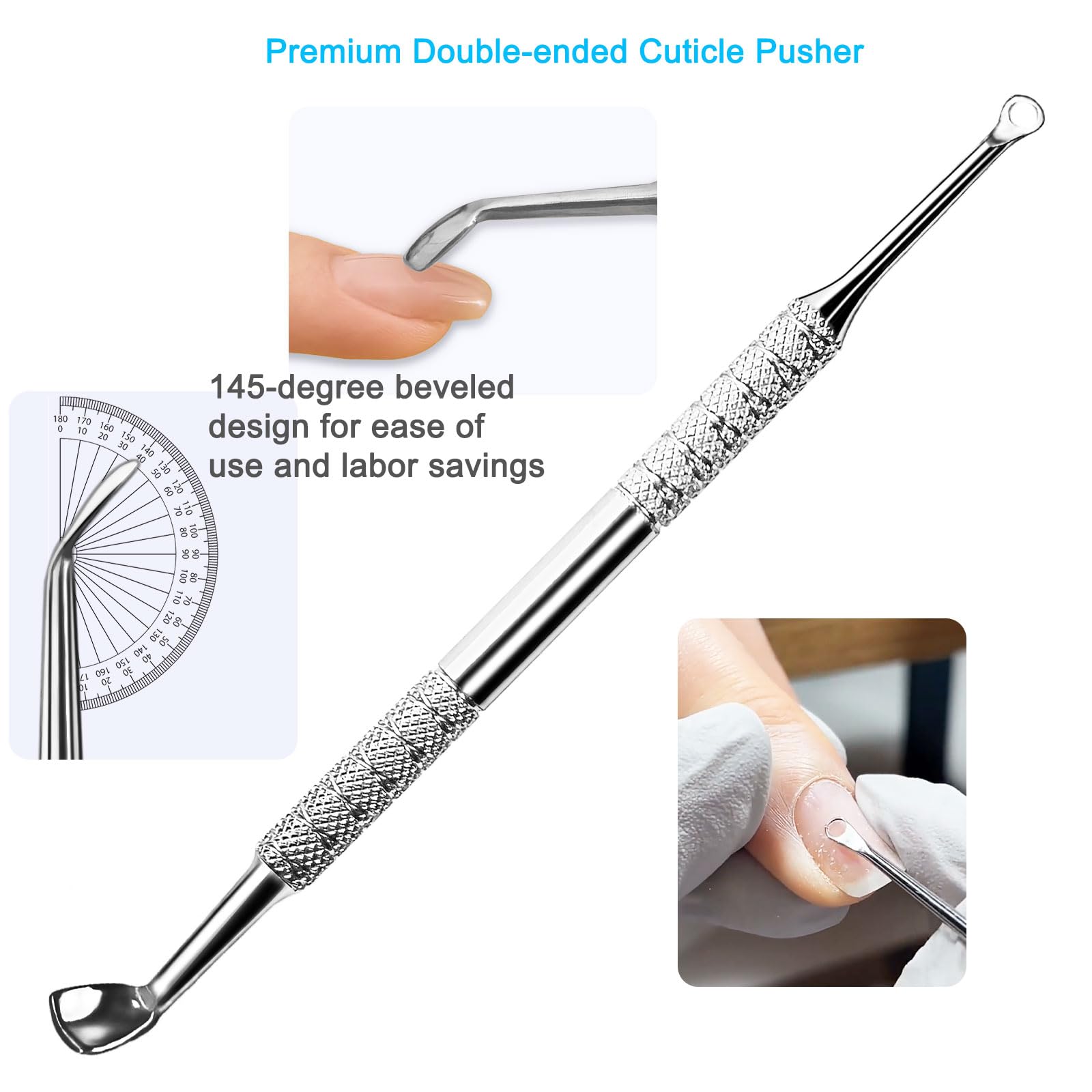 Herramientas empujadoras de cutículas, 2 piezas profesionales para quitar cutículas de uñas, cortador de tenedor, kit de herramientas de manicura de pedicura duradera de acero inoxidable 4