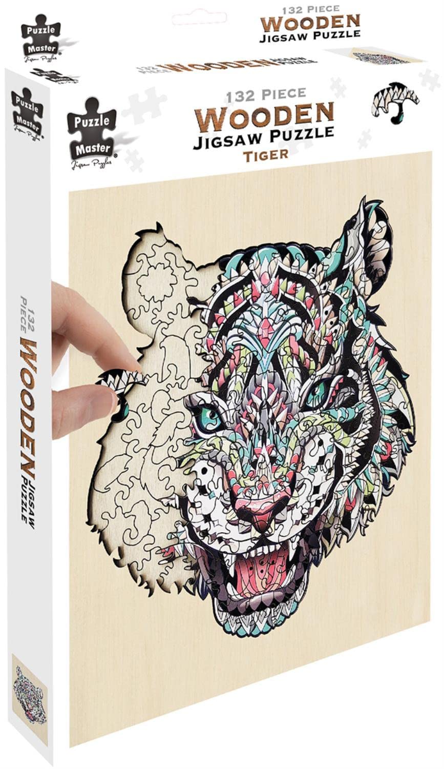 Puzzle Master, puzzle in legno, puzzle artistico tagliato in legno con espositore per adulti e bambini, set da 132 pezzi con tigre