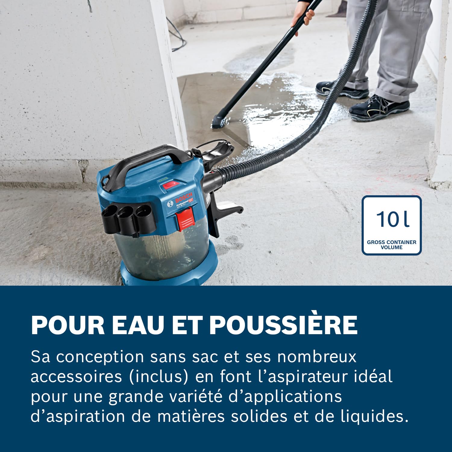 Bosch Professional 18V System aspirateur industriel GAS 18V-10 L (avec flexible de 1,6 m, 3 tubes prolongateurs)