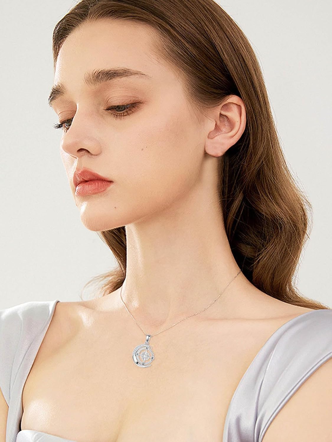 ZBA Natural Diamond Compass Necklace 925 Sterling Silver I'd Be Lost Without You Jewelry Valentines Day Gifts for Her (Color F-G/Clarity I1-I2) - Image 2