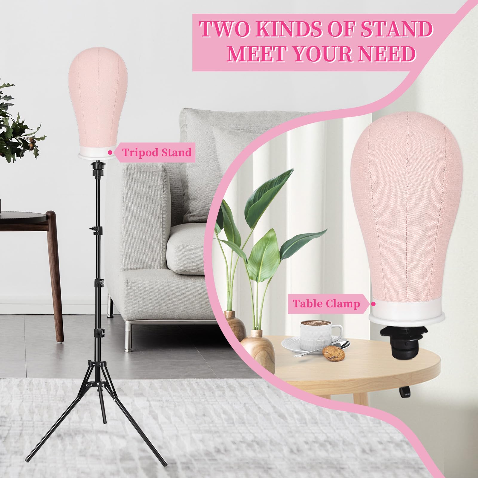 Perückenständer, Stativ mit 55,9 cm Kopf, Perückenkopf-Ständer mit Mannequinkopf für Perücken, Manikin-Kopf-Block-Set für Perückenherstellung, Rosa