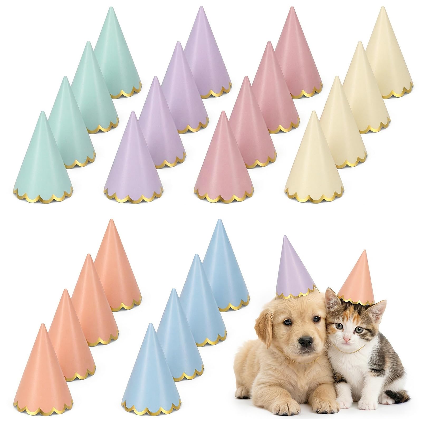 LLOUSSAK 24 Pcs Pastel Party Hats for Teddys, Multi Color Pastel Birthday Hats, Party Headwear for Birthday Decorations, Macaron Cone Hat for Women Men Celebration Supplies