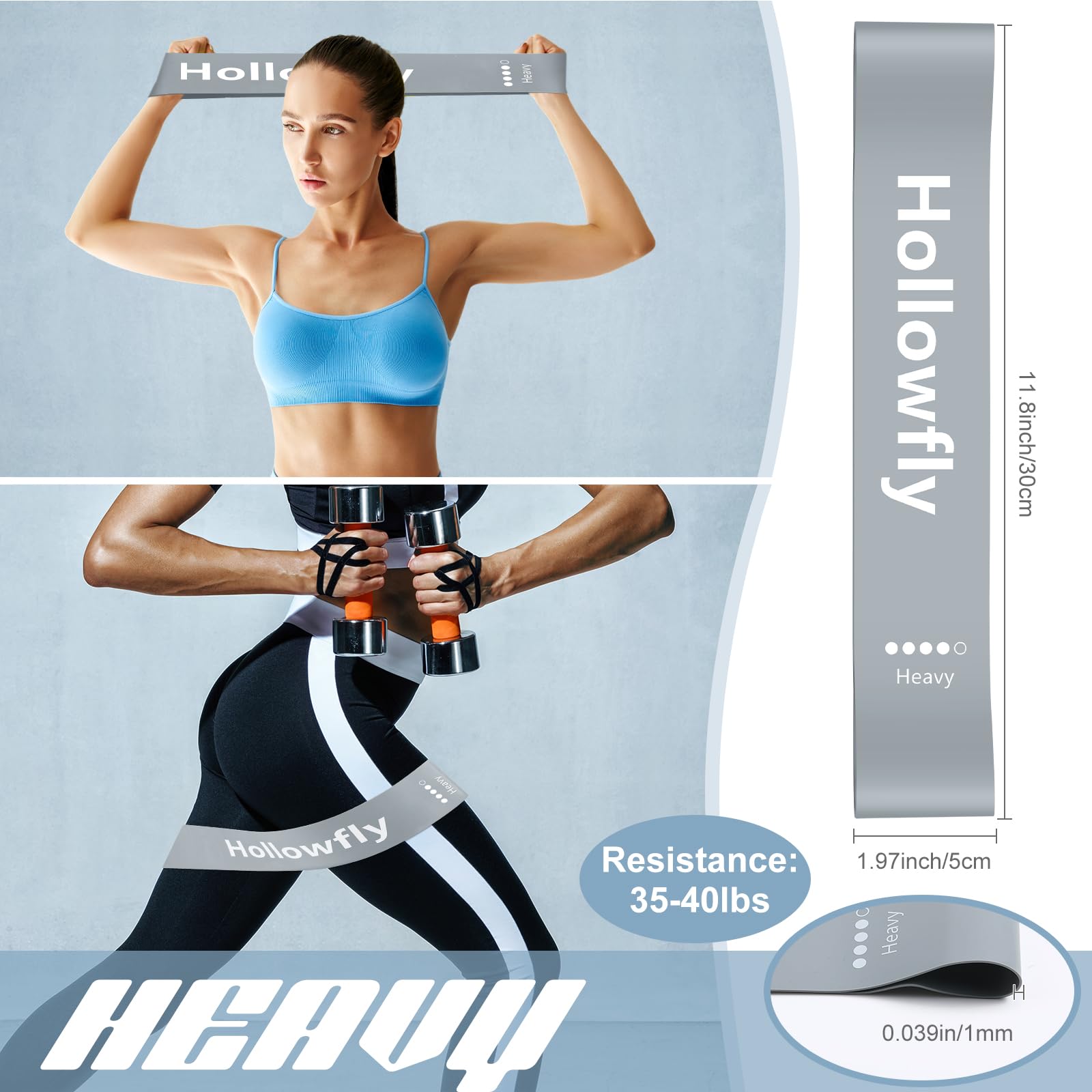 Hollowfly Latex-Widerstandsbänder für Po-Workout, dehnbar, rutschfest, für Beine, Kniebeugen, Widerstandsschleife, für Damen und Herren, Anfänger, Po, Hüfte, Oberschenkel, Fitness, 12 Stück