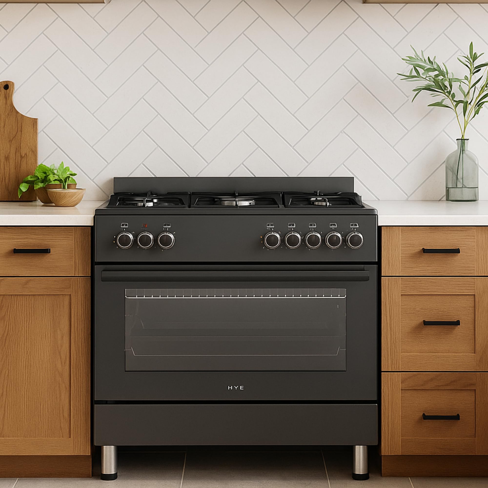 HYE Cooker - Gas Cooker, Versatile 5 Burner Gas Hob, Electric Oven, Smart Digital Controls, 90cm Width, Freestanding Design, Matte Black, Perfect For Busy Family Kitchens & Larger Homes - C01FS90G18 — view 7