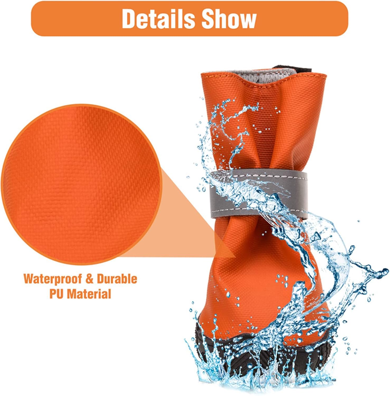 Waterproof Dog Boots, Soft Dog Shoes for Rain Snow with Reflective Strips, Adjustable Dog Paw Protectors for Small Medium Large Dogs Outdoor Walking