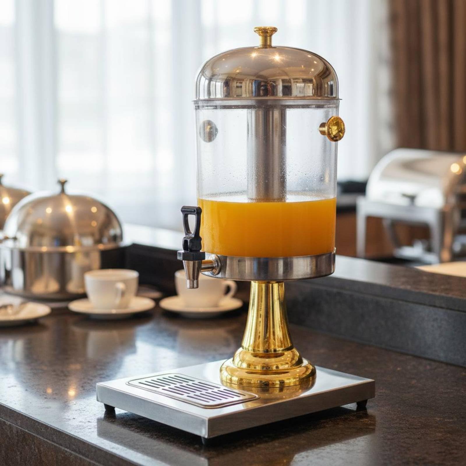 de Bebidas Dispensador de Iced Tea Máquina de Bebidas Contenedor PC Transparente Construcción Acero Inoxidable Adecuado para Servicios de Desayuno Cafeterías Comedores Reuniones, Gold