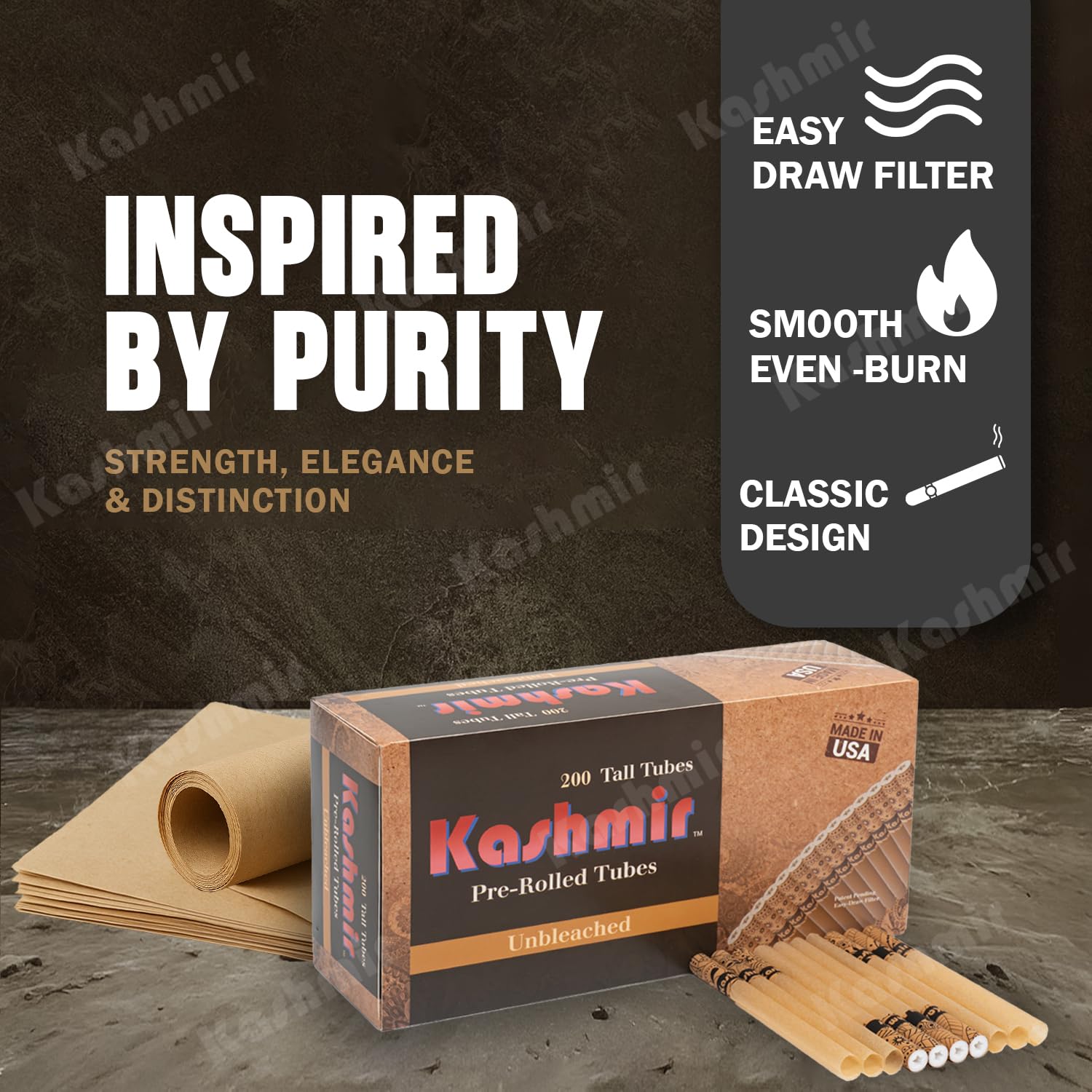Amazon.com: Kashmir Cigarette Tubes Unbleached With Star Filter – 200 Count  100mm Size – Smooth Draw, Clean Burn, No Tearing – USA Made, Fits Most  injector Machines : Health & Household