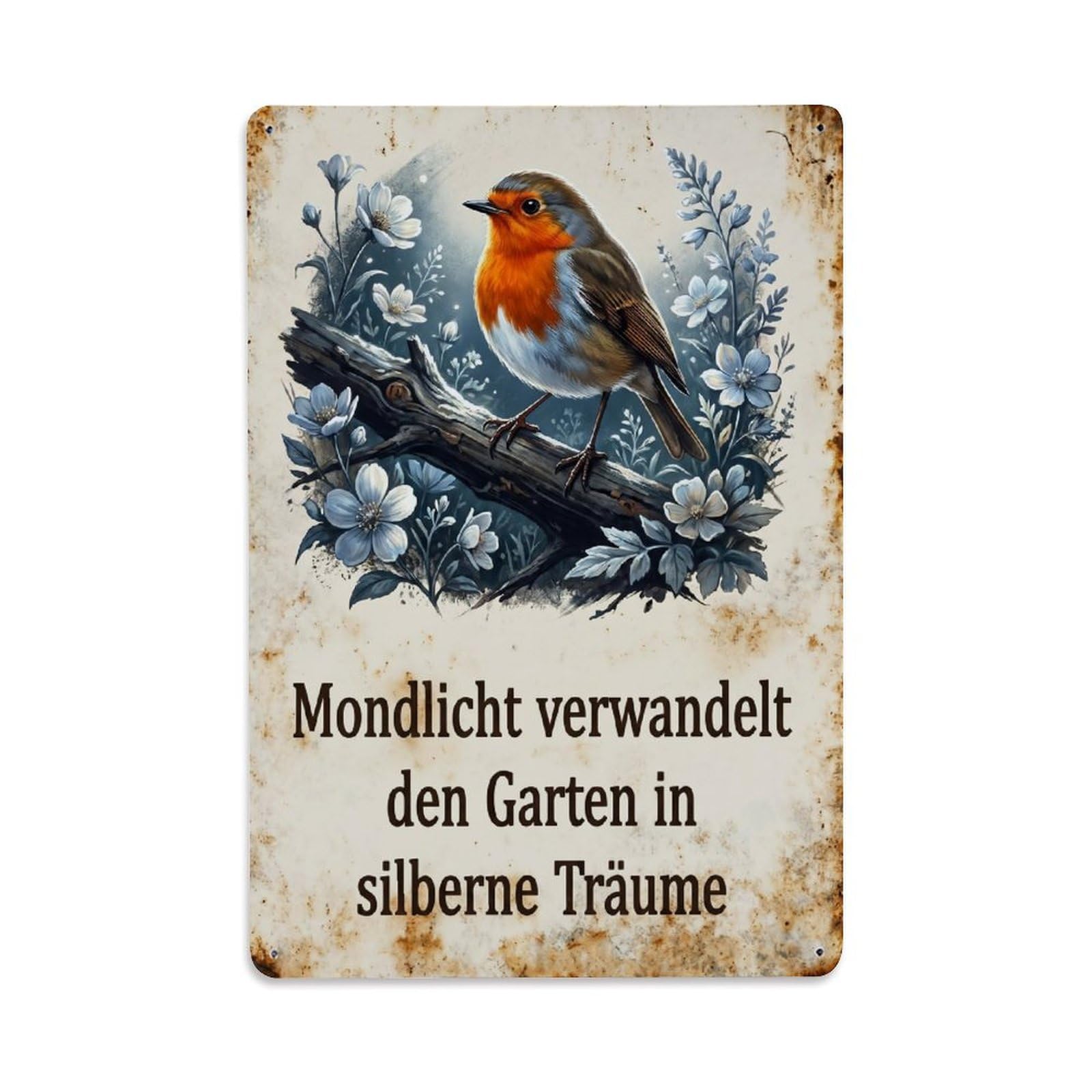 Robin Bird Garden Quote Moonlight Garden Metal Tin Sign