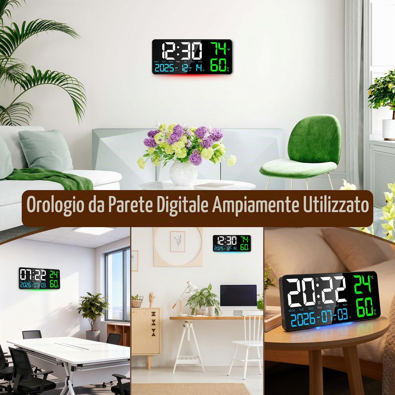 15" Orologio da Parete Digitale Grande, Orologio Digitale LED con Telecomando, Luce Notturna, Temperatura, Data, Allarme, Dimmer, 24/12 H, per Soggiorno, Camera da Letto, Ufficio