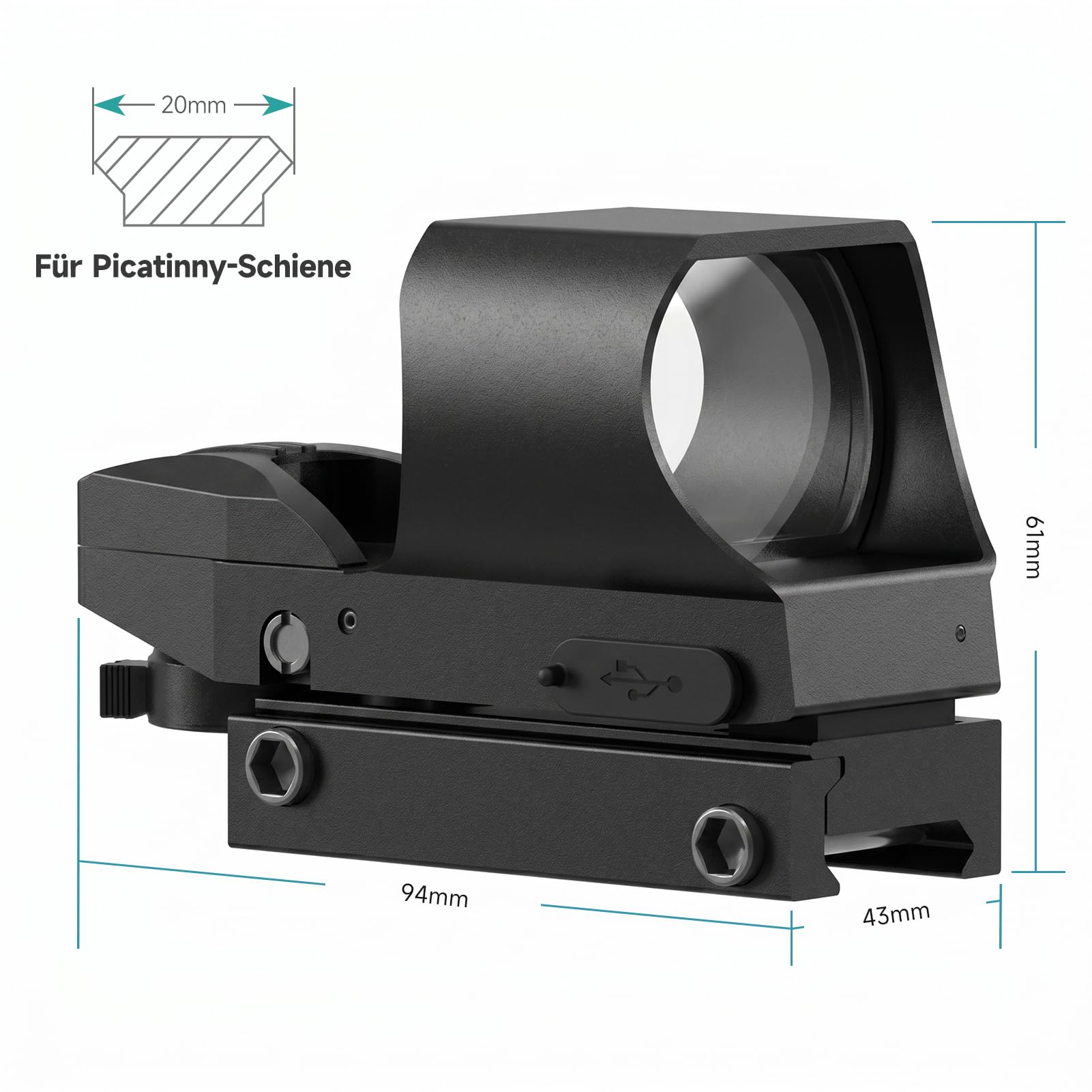 Feyachi RS-31 Red Dot Visier, Wiederaufladbares Rotpunktvisier Airsoft mit 20mm/22mm Picatinny Schiene, 4 Reticles 5 Helligkeitseinstellungen Leuchtpunktvisier Zielfernrohr für Jagd Softair Pistole