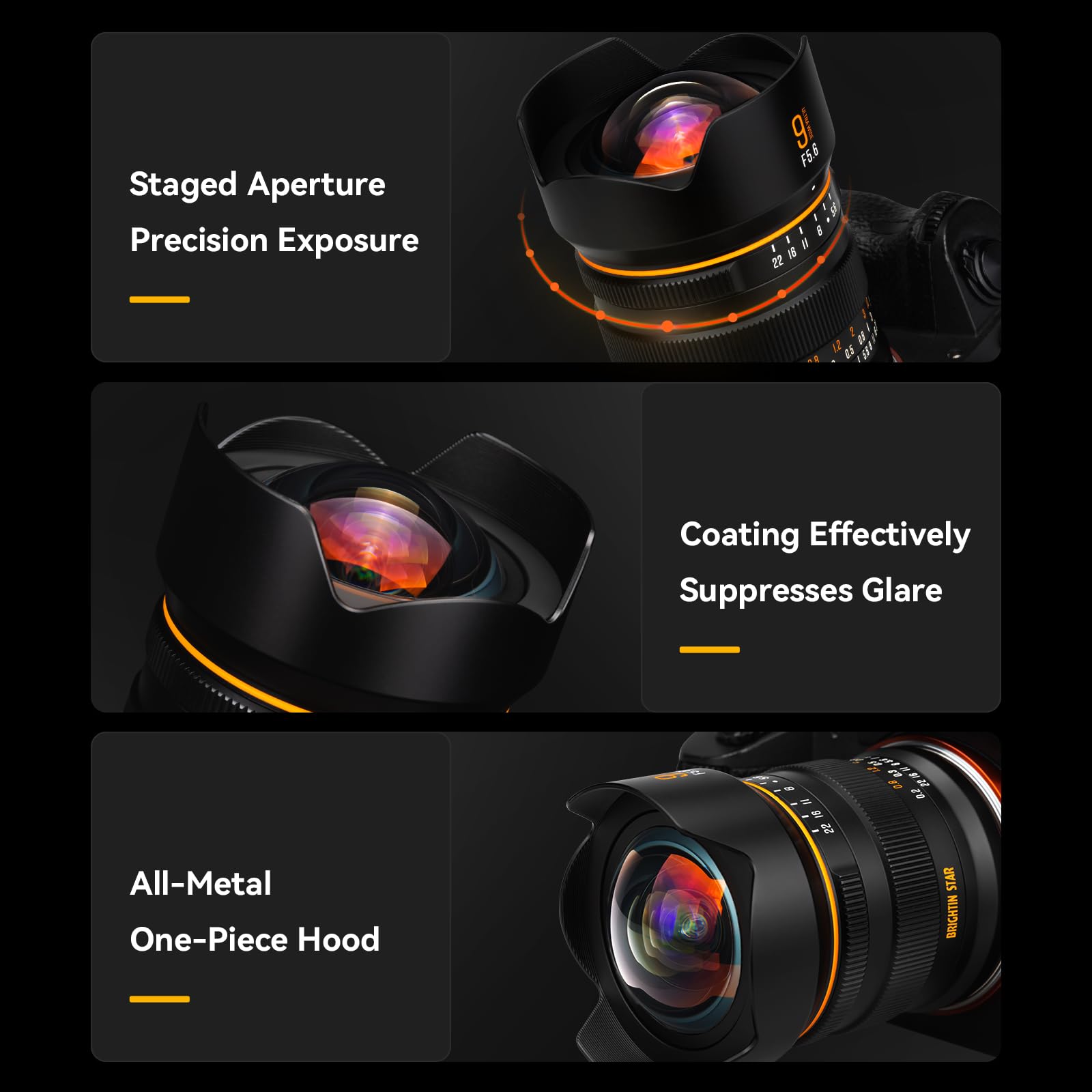 Brightin Star Obiettivo Manuale Full Frame Ultra Grandangolare da 9 mm F5.6 per Fotocamere Mirrorless Nikon Z-Mount, MF Fisso, Compatibile con Z-6II, Z-7II, Z5, Z50, Z9, Z-FC, Z30