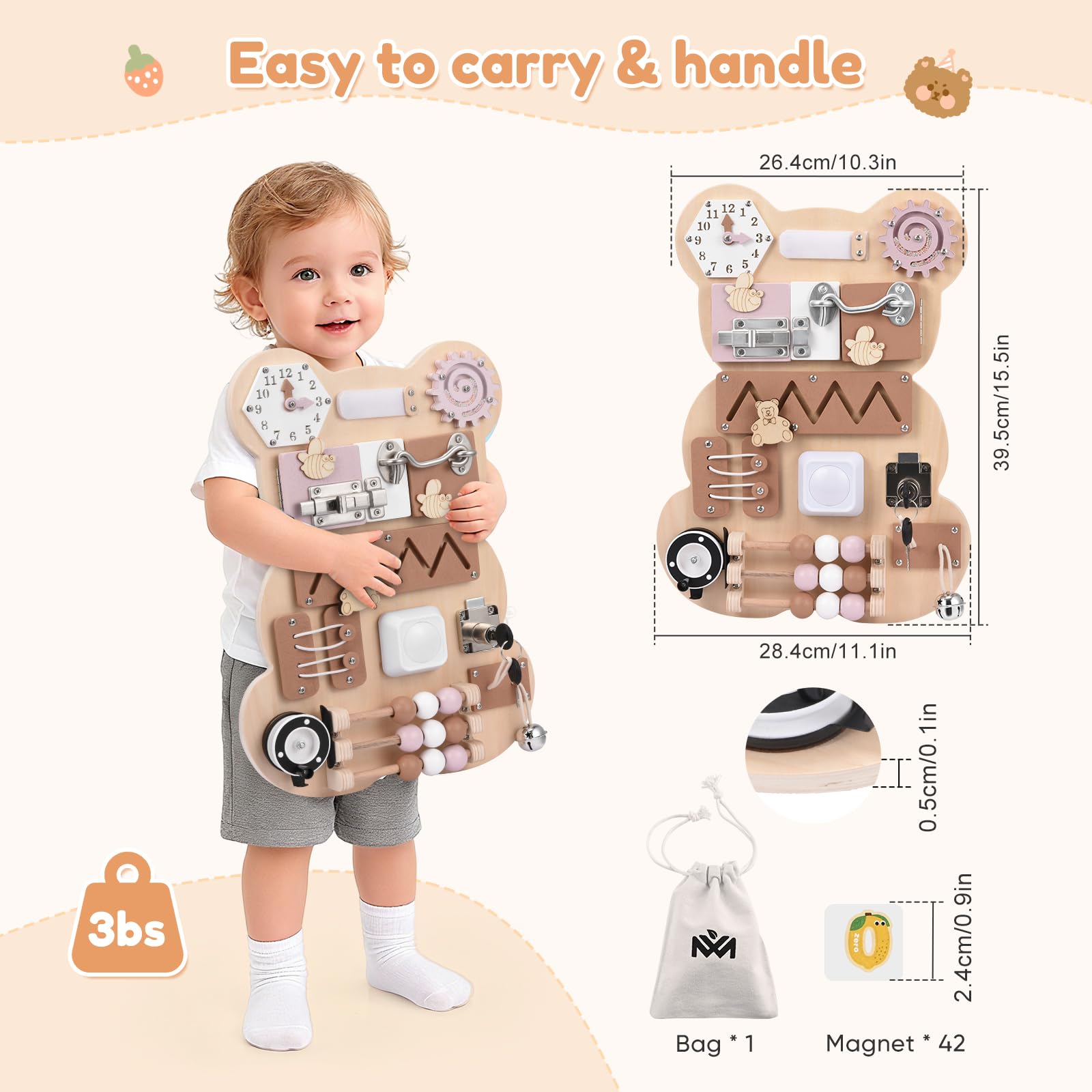 Busy Board per Bambini Pannello Sensoriale Montessori Tavole Montessori in Legno per l'apprendimento delle Abilità di Vita per 1-6 Regalo Bambini e Bambine