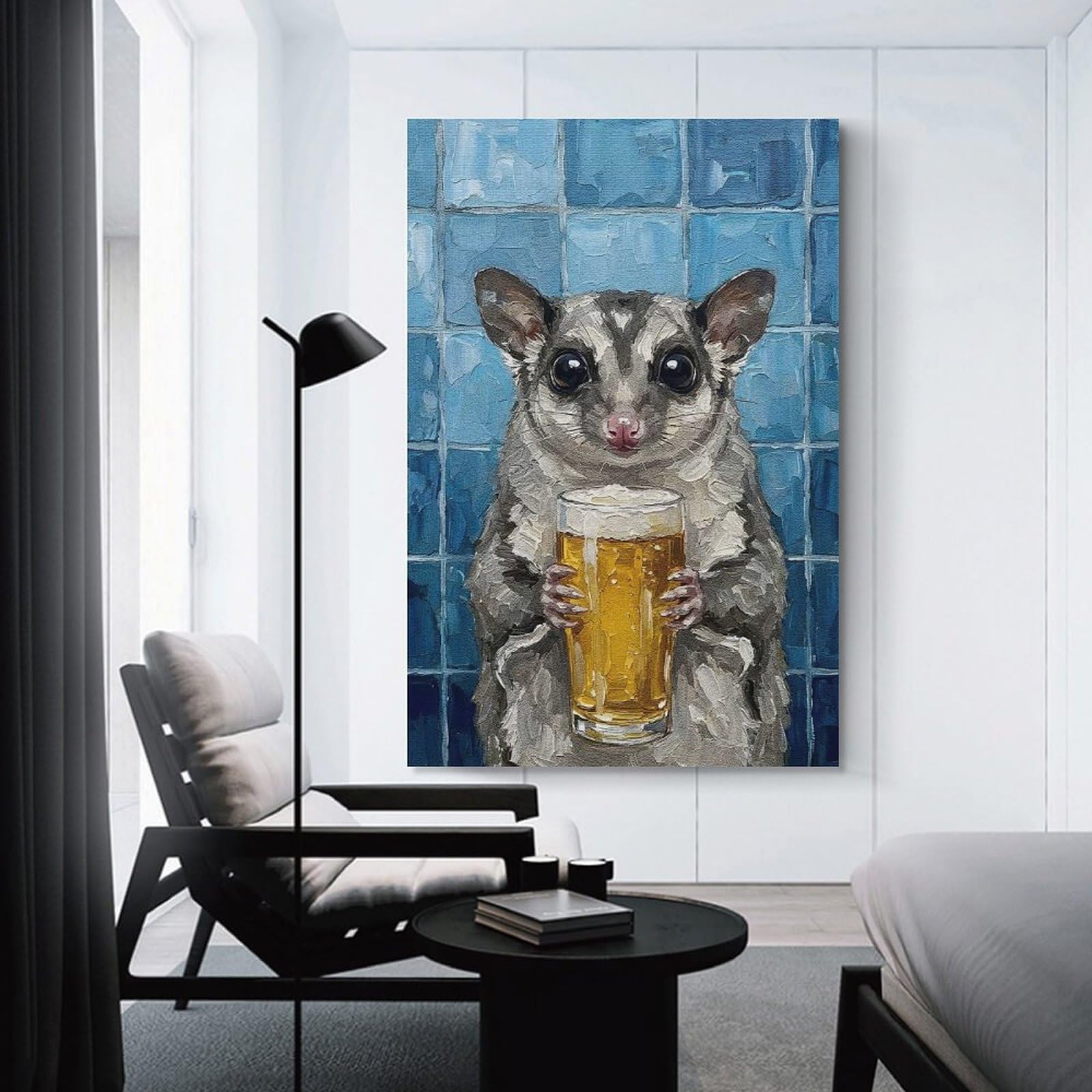 Junmoney Canvas Wall Decor Sugar Glider with Beer Painting, 24x36inch(60x90cm), for Flats, Guest Rooms Or Compact Rooms, Wall Decor with Flexible Room Appeal