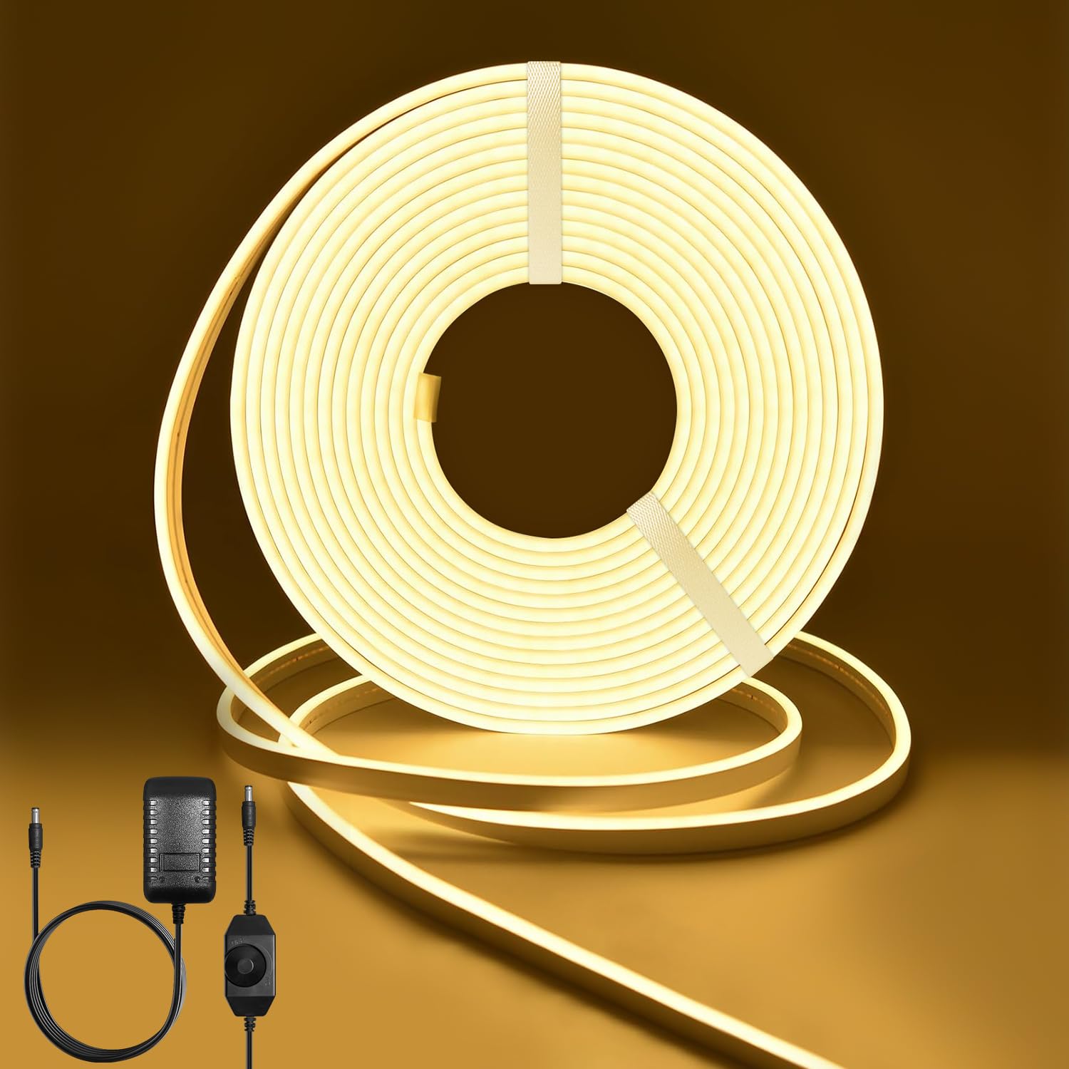 Lucienstar Striscia LED neon, 12 V, 5 m, luce bianca calda dimmerabile, 3000 K, ideale per la decorazione d'interni delle camere da letto (alimentatore incluso)