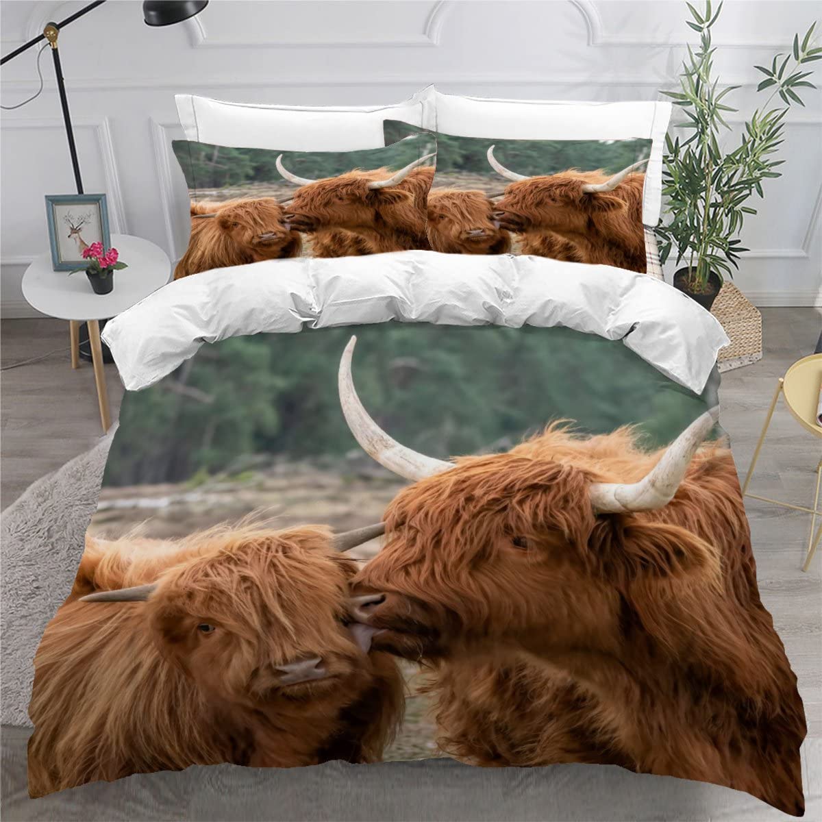 Luoru Boys Color2 Double Duvet Cover Highland Cattle 200X200 Cm 3D Printed Animal Cow Bedding Set With Zipper Closure Ultra Soft Microfiber Kids Girls Teens Comforter Quilt Cover With 2 Pillowcase 50X75