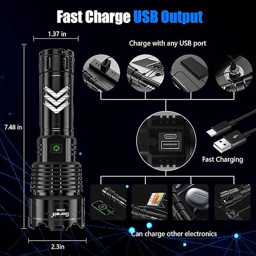 Miniatura 6 de Goreit Linternas LED de alto lúmenes 2000 recargables, XHP160.2 luz de flash súper brillante, linterna más brillante de alta potencia, linternas de