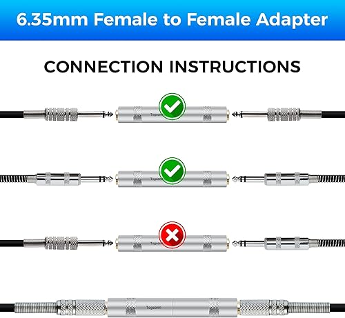 Miniatura 4 de Acoplador TRSTS hembra a hembra chapado en oro de 14 pulgadas (paquete de 2), adaptador TRS estéreo de 14 pulgadas y TS mono Jack, conectores