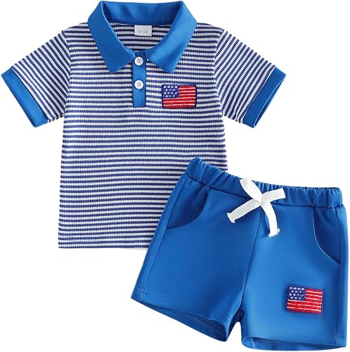 FYBITBO Toddler Baby Boy 4th of July Outfit Short Sleeve Button Down Shirt Short