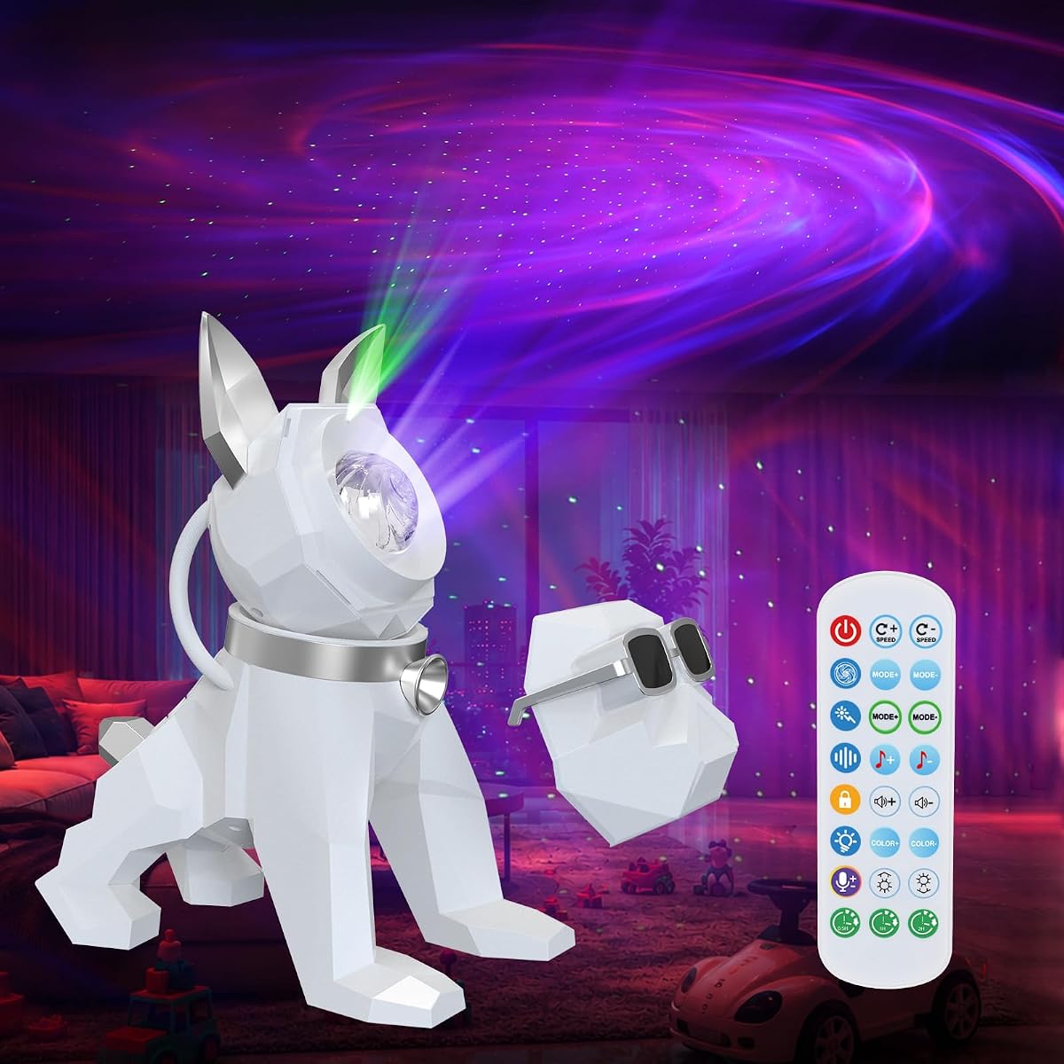 Lámpara LED de nebulosa de proyector Galaxy Star para dormitorio(blanca) | 9 Ruido blanco,temporizador+ control remoto de RF, modos múltiples, sincronización de música 4, ajuste de brillo 5, velocidad de rotación 4 para Navidad,regalos(plata blanca)