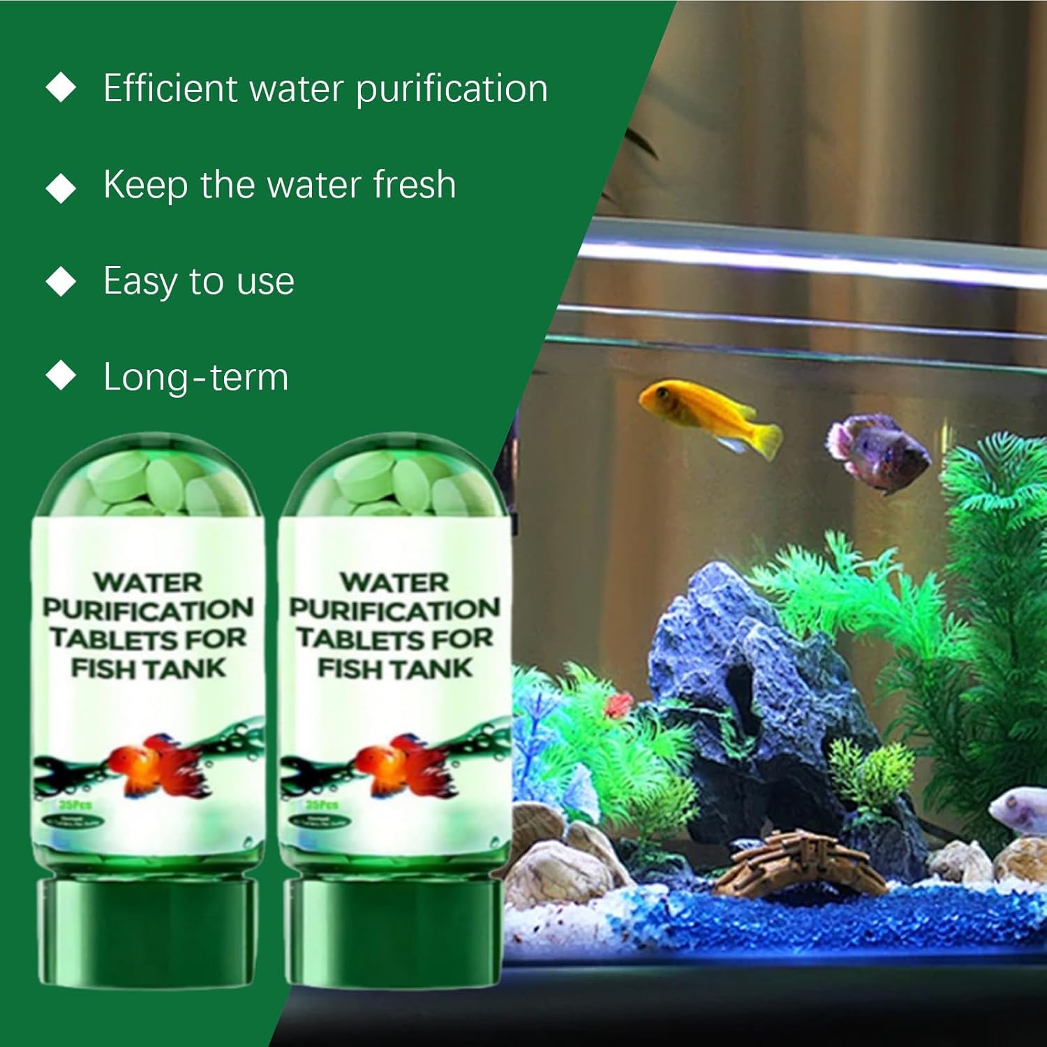 Powerful Aquarium Water Purification Tablet,Water Purification Tablets for Fish Tank,Remove All Kinds of Turbidity from Fish TankWater (2PC)