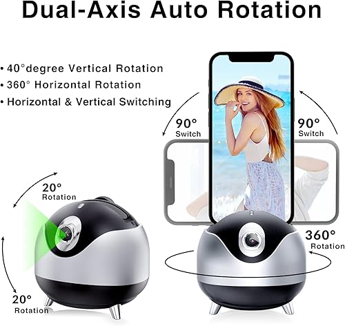 Miniatura 3 de Trípode de cámara 360 con seguimiento facial automático para teléfono celular giratorio con control remoto, iyesku de 2 ejes, reconocimiento facial