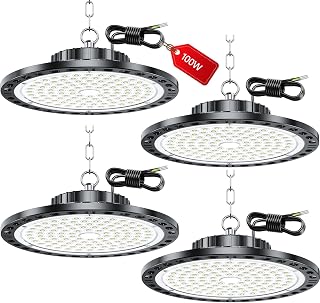 LED Hallenstrahler - 4 Stück 100W 10000 LM UFO Hallenbeleuchtung LED mit Transformator, IP65 Wasserdicht Werkstatt Deckenleucht, 7000k UFO Industrielampe für Garage Fabriken Geschäft