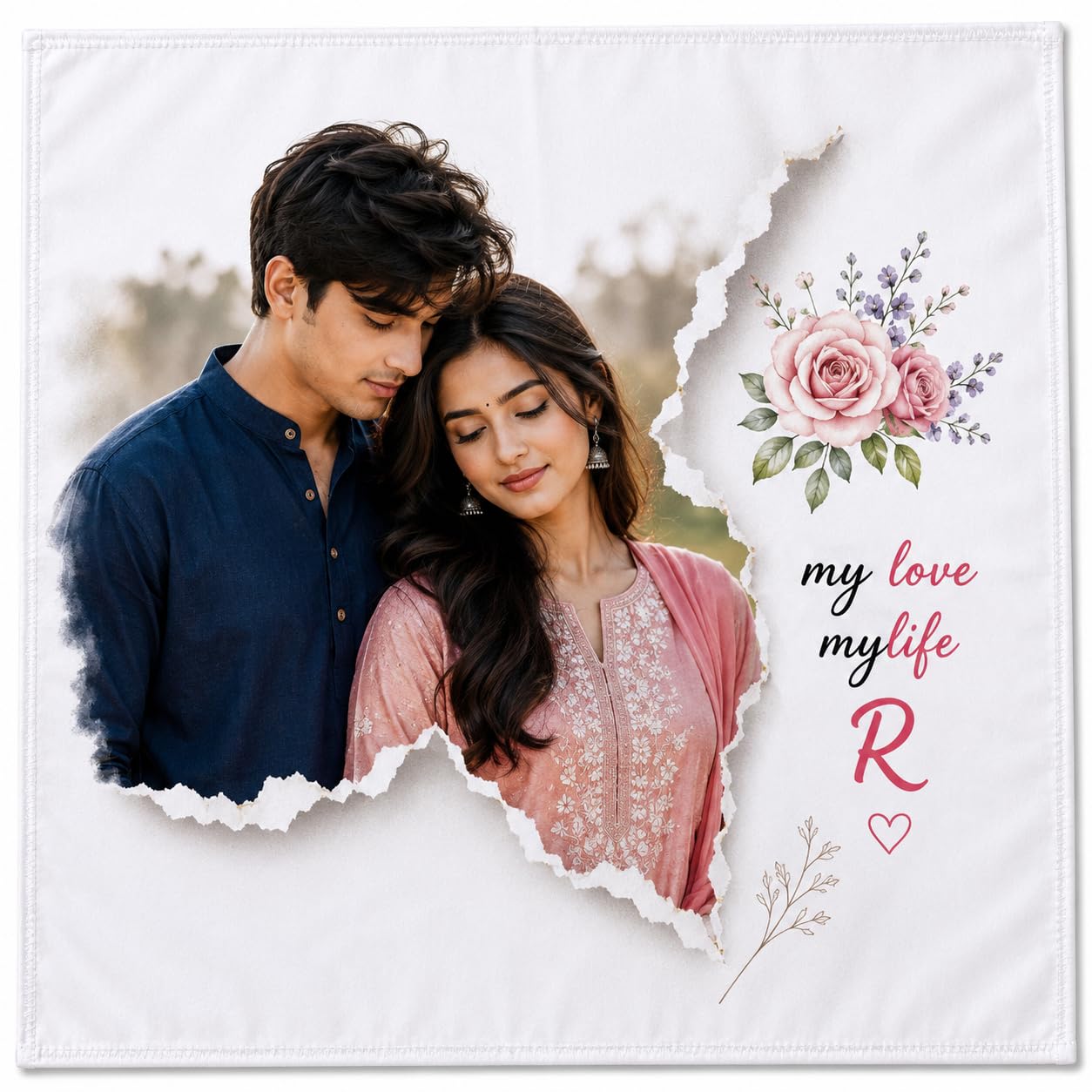 Personalised Romantic Couple Photo Handkerchief Custom Initial-image-23