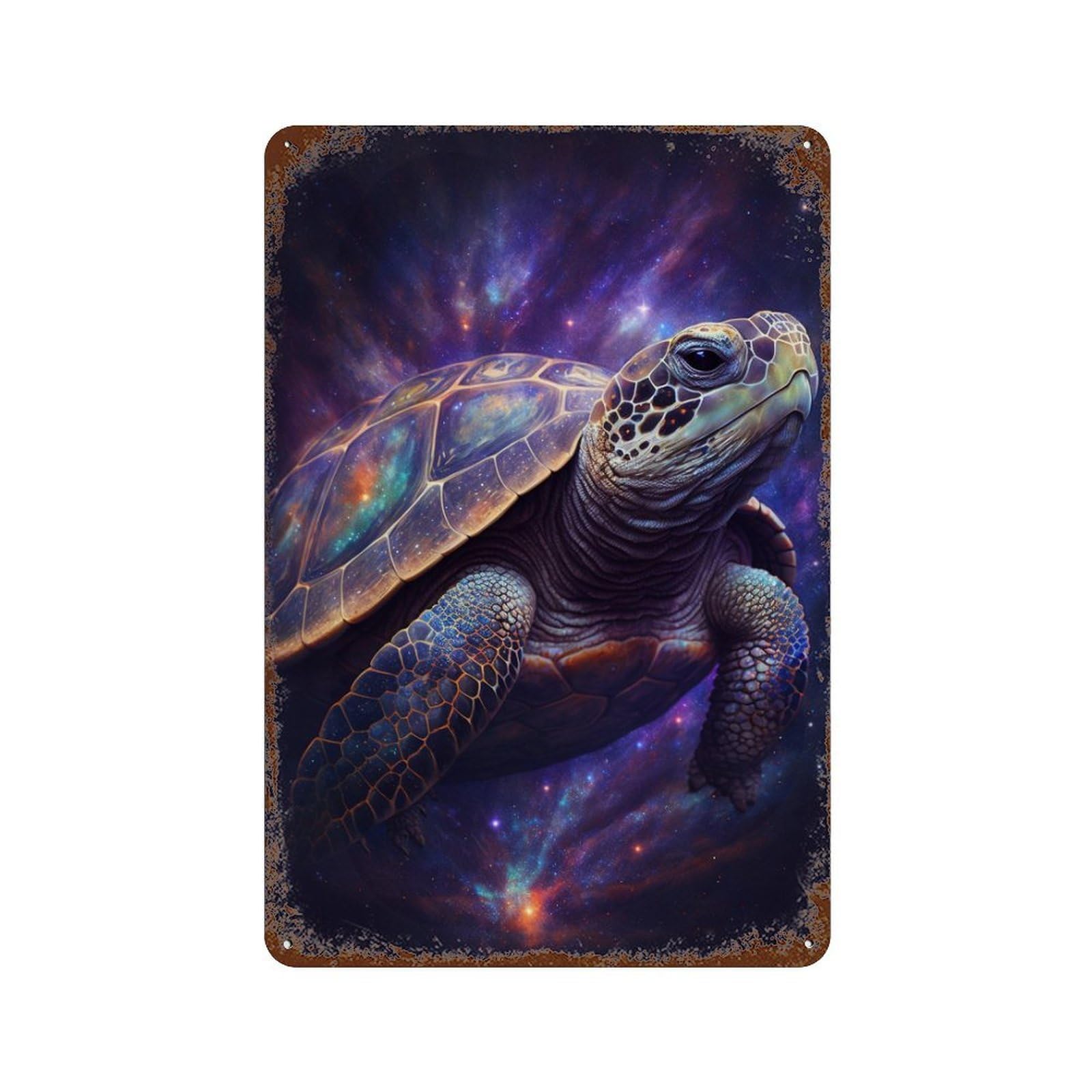 Galactic Turtle Art Print 11.8"x7.9" Retro Metal Sign, Shabby Chic Decor for Garage, Bar And Workshop Decor