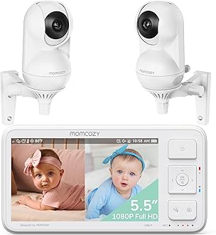 Momcozy Baby Monitor with 2 Cameras 5.5" 1080P Full HD Split Screen Video Baby Monitor with Camera and Audio, No WiFi 5800mAh Battery, ECO, VOX, Clear Night Vision 1640ft Range (SD Card not Included)