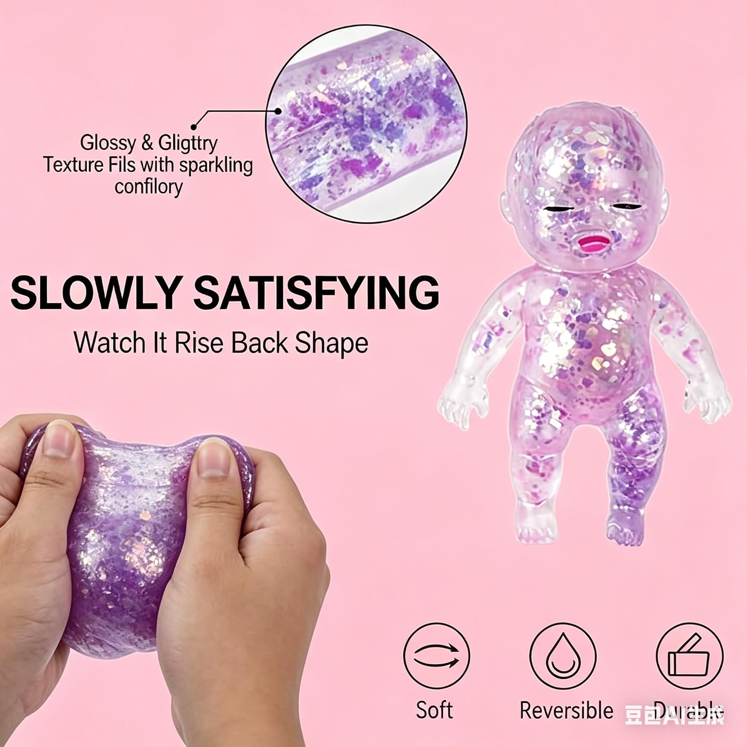 2 PCS Baby Squishy Toys,Squishy Babies Glittery,Sugar Baby Squishy,Sugar Swaps Squishies Babies Sensory Fidget for Stress Relief & Teens Adults, Party Favors Gifts