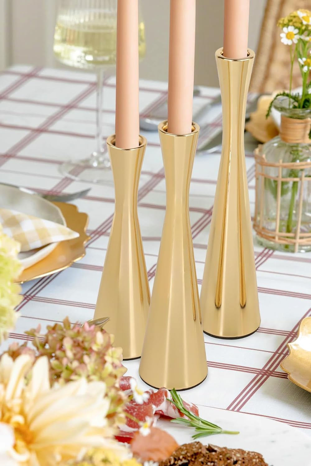 Vixdonos Light Gold Taper Candle Holders Metal Candlestick Holders Set of 3 Table Mantel Decorative Candle Stand for Dinning,Party，Wedding,Home Decor(Light Gold) - Image 7