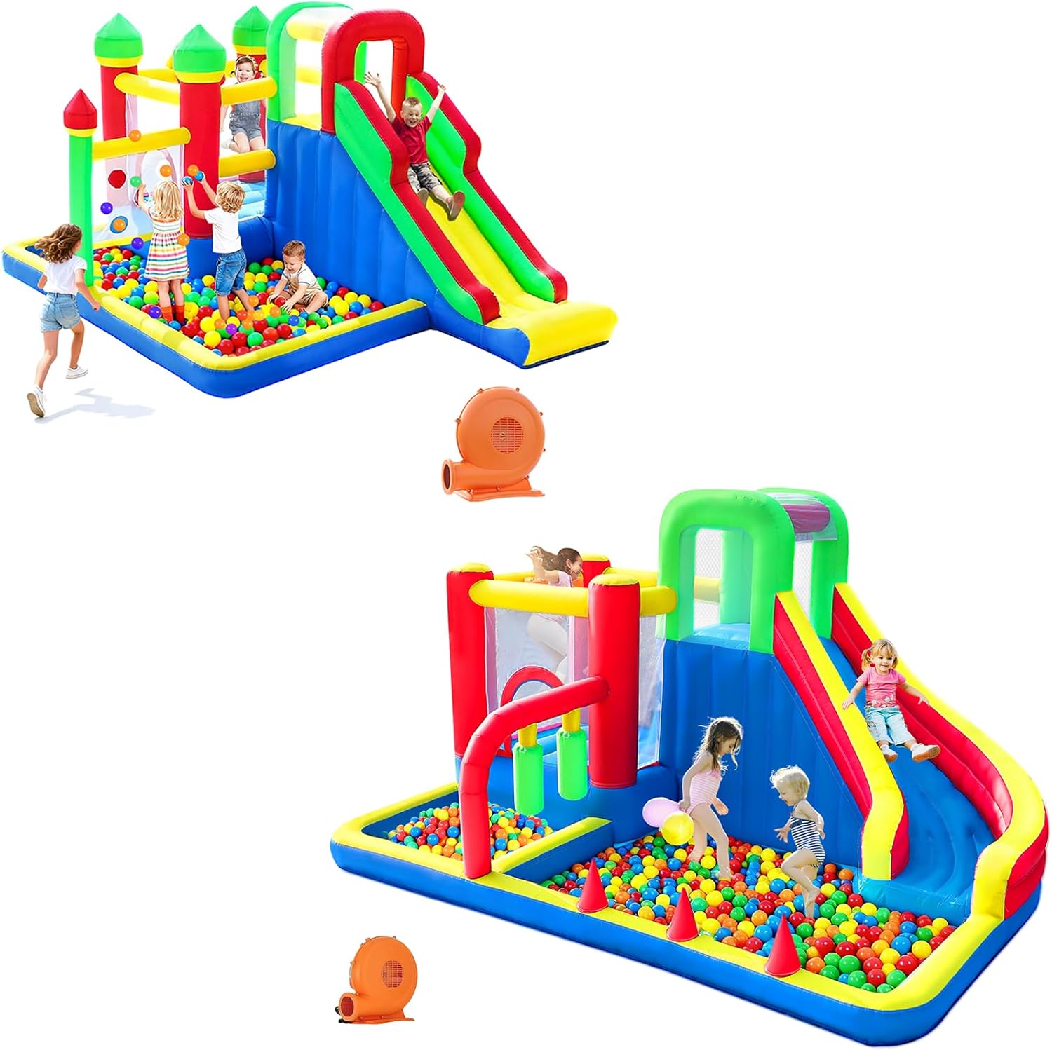 Bounce House, Bounce Castle with Boxing Bags and Inflatable Bounce House with Pitching