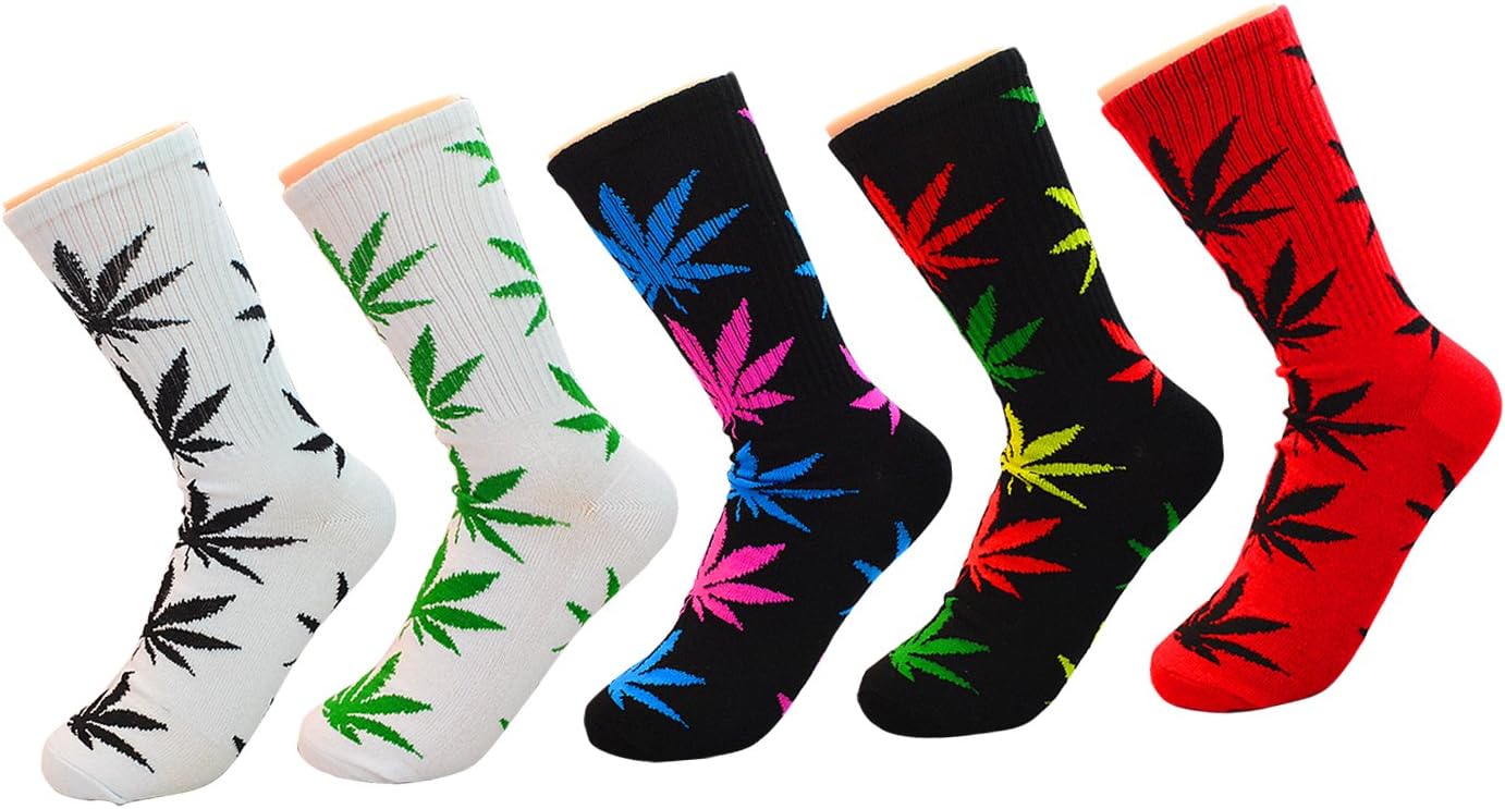 Lystaii 5 Pairs Weed Leaf Printed Cotton Socks Unisex Random Color Maple Leaf Printed Socks, One Size - Image 2