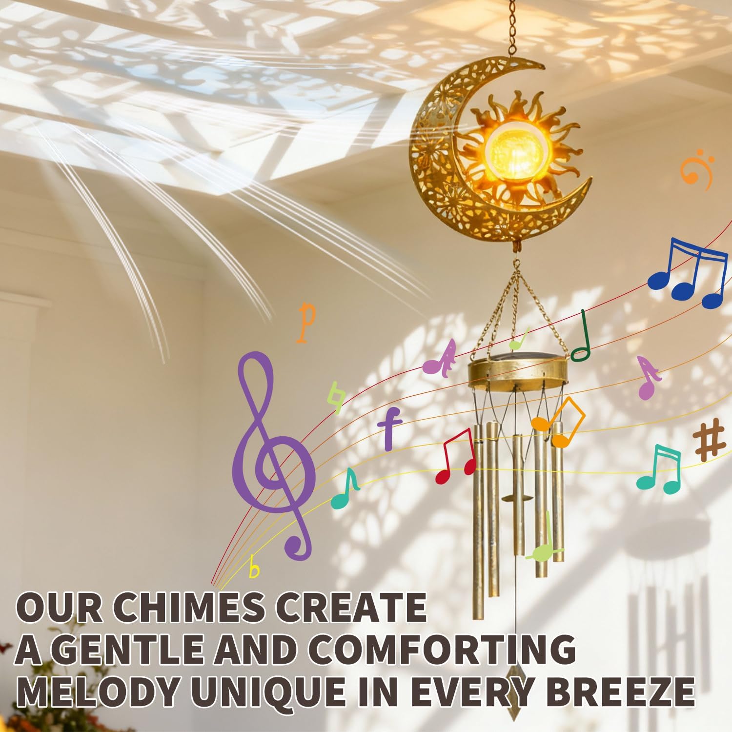 YAKii Sun Moon Solar Wind Chimes for Outside Lights Prefert Gifts for Mom Wife Unique Crackle Glass LED Warm Light Outdoor Hanging Decor Windchimes for Garden Yard Patio Christmas Birthday Mothers Day - Image 6